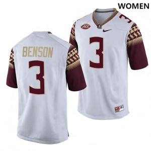 Ladies Seminoles #3 Trey Benson White College Football Jerseys 432442-398